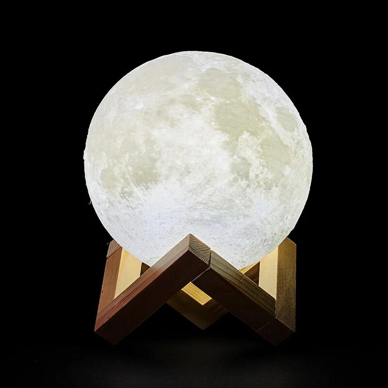 บ้านแบบชาร์จไฟได้ Dimmer 3D พิมพ์ดวงจันทร์โคมไฟ 2 สีเปลี่ยนสวิทช์สัมผัสโคมไฟกลางคืนห้องนอนคริสต...