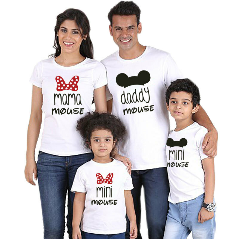 Kaus Cocok Keluarga Minnie Atasan Kartun Lengan Pendek Baju Cocok Ayah Ibu Anak Laki-laki Anak Perempuan Kaus Mickey Tampilan Keluarga