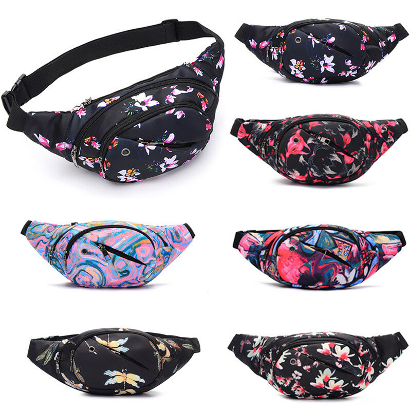New Women Fashion Floral/Colorized Printed Waist Chest Bag Casual Fanny Pack Hip Belt Bag Travel Sport Bum Pouch