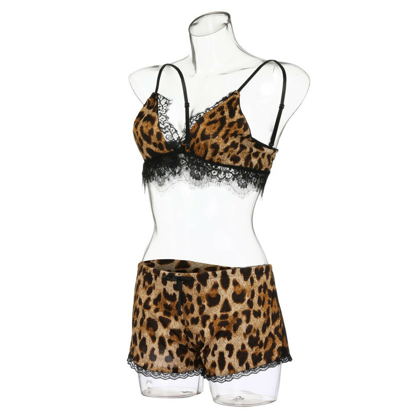 Set di biancheria Sexy da Donna Plus Size X Bow Lace Trim Leopard Underwear Sleepwear Picardias Sexi Mujer Intimo Donna Sexy Hot