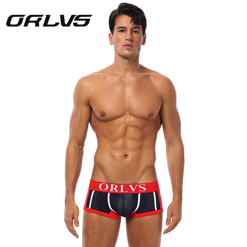 ORLVS – Boxer en maille pour Homme, Sous-vêtement Sexy, Short court en coton, caleçon Gay