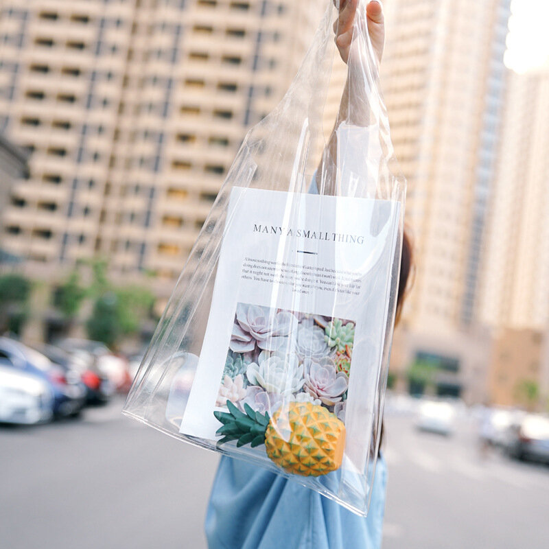 Mulheres transparente pvc bolsa engraçado praia bolsa de ombro feminino jelly tote moda saco de compras claro suporte exclusivo personalizar