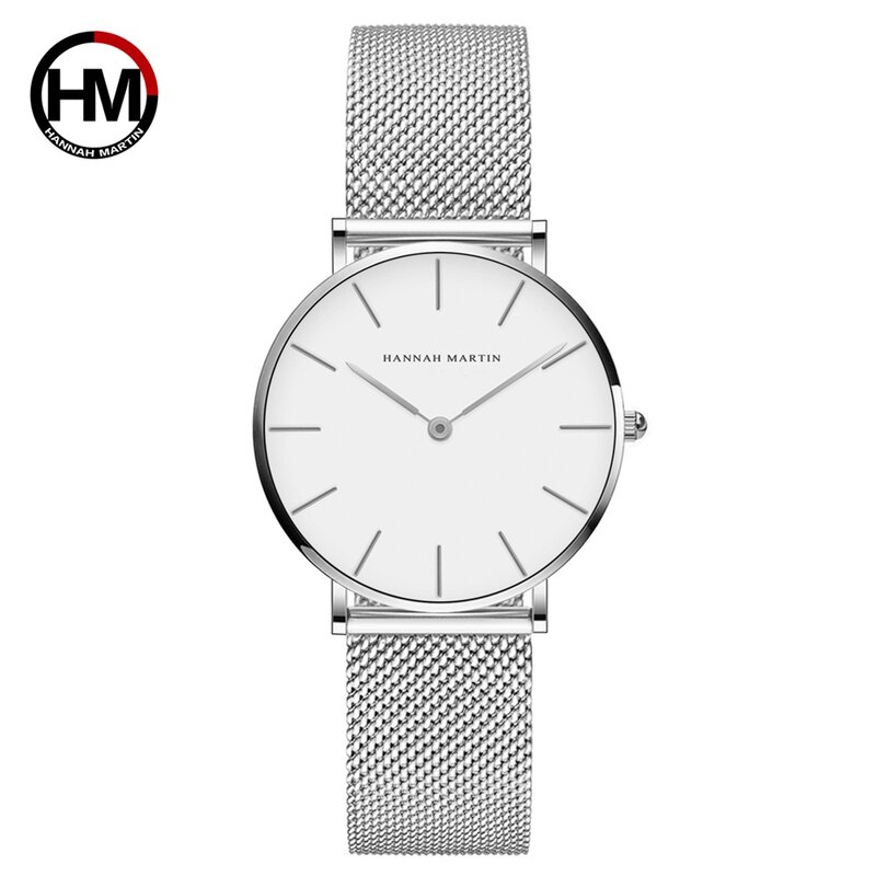 Hannah Martin-Relojes de pulsera de cuarzo para mujer, pulsera de plata, reloj de acero inoxidable, informal, resistente al agua
