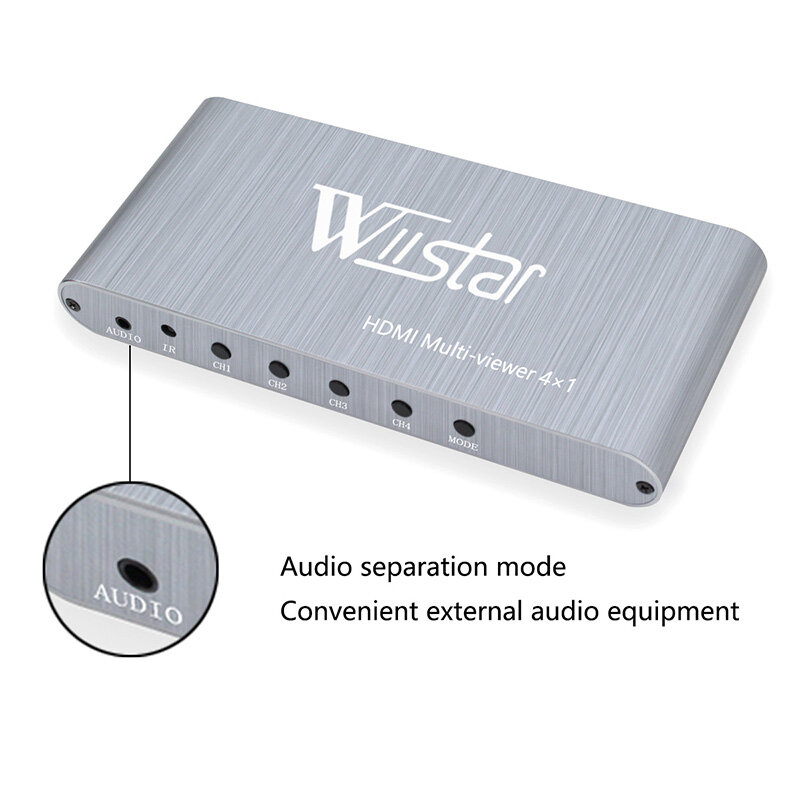 Wiistar HDMI Multiviewer 4x1 Support 1080P HDMI 4 In 1 Out HDMI Switch 4X1 Support HDMI 1.3 HDCP 1.2 HDMI 4X1 for Monitor HDTV