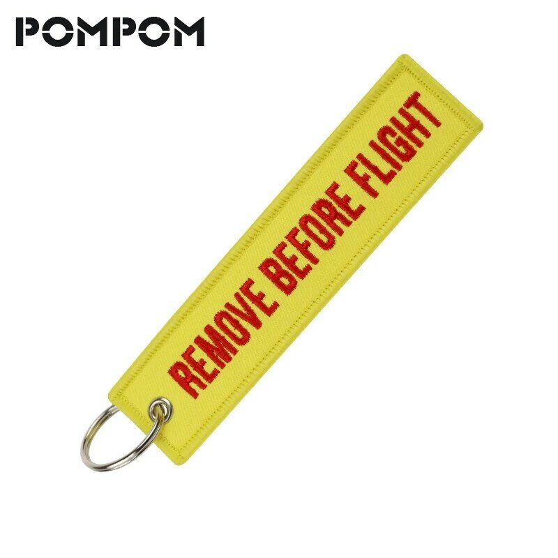 Remove Before Flight Key Chains Fobs Embroidery Aviation Gifts Chaveiro Masculino Jewelry Yellow OEM Key Chains Fashion Jewelry