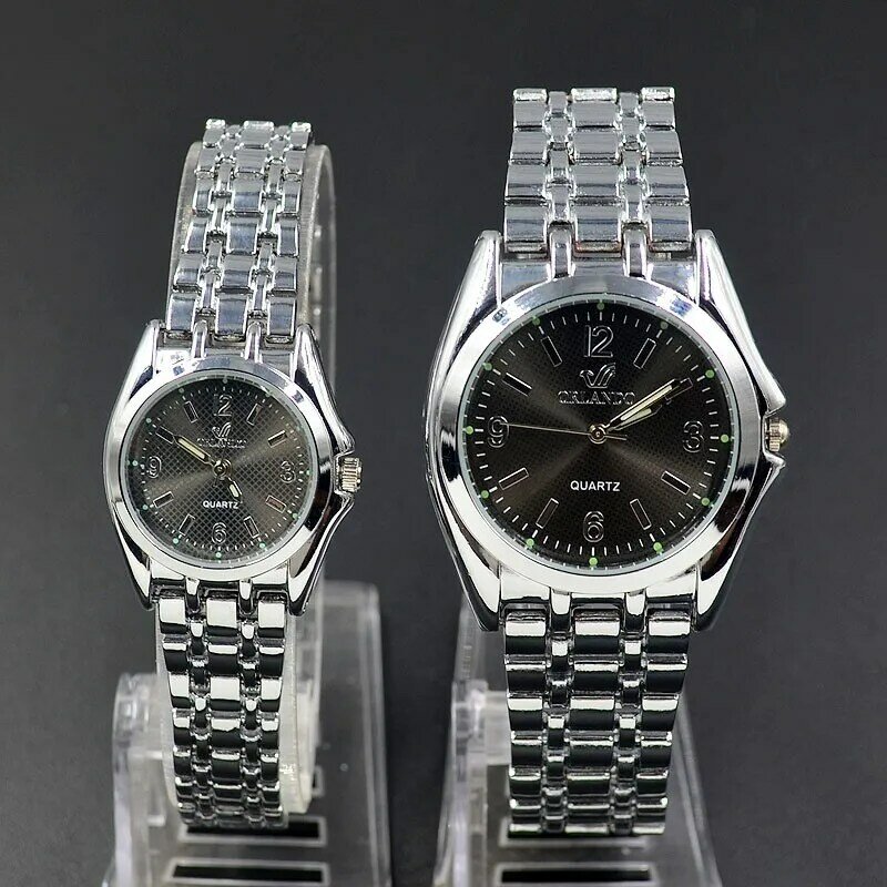 Moda relógio de pulso feminino casal lovers estilo redondo banda liga de metal relógio de quartzo 6820