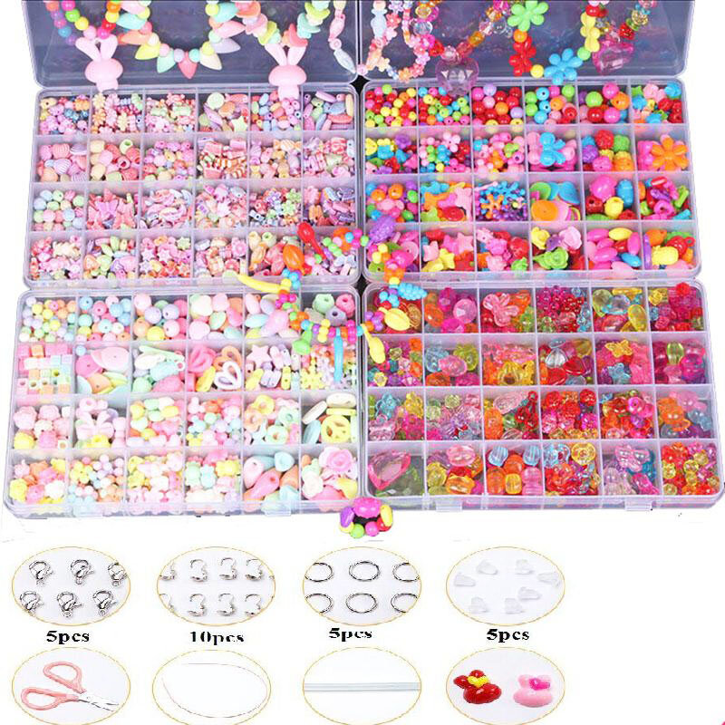 Kit de perles acryliques pour filles, fabrication de bijoux, jouets créatifs, bricolage, accessoires pour Bracelets faits à la main, jouet éducatif, cadeau d'anniversaire