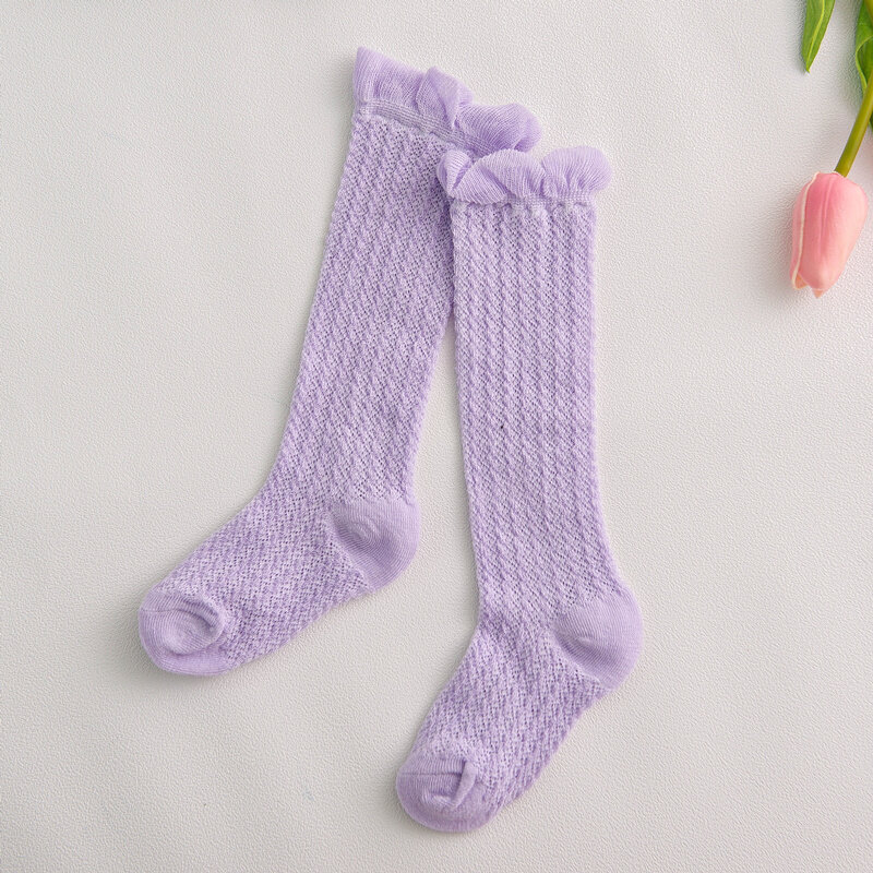 Meias de algodão infantis para meninas de 0 a 6, anos na altura do joelho feitas para crianças e bebês, 1 par de meias de malha respirável