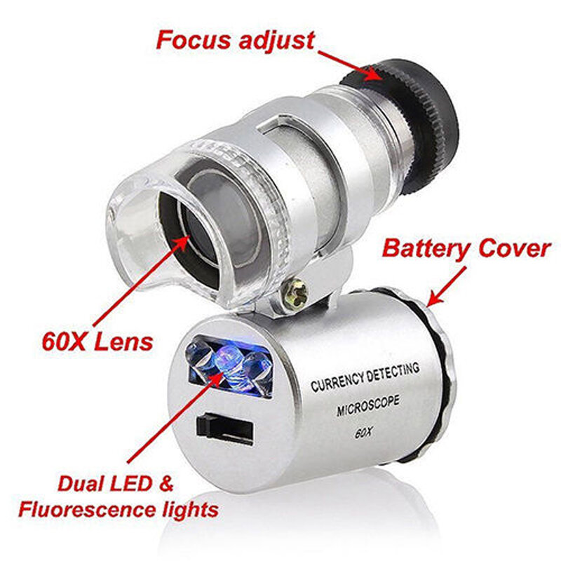 60x ręczny lupa kieszonkowa mikroskop Led UV światła lupa jubilerska nowy