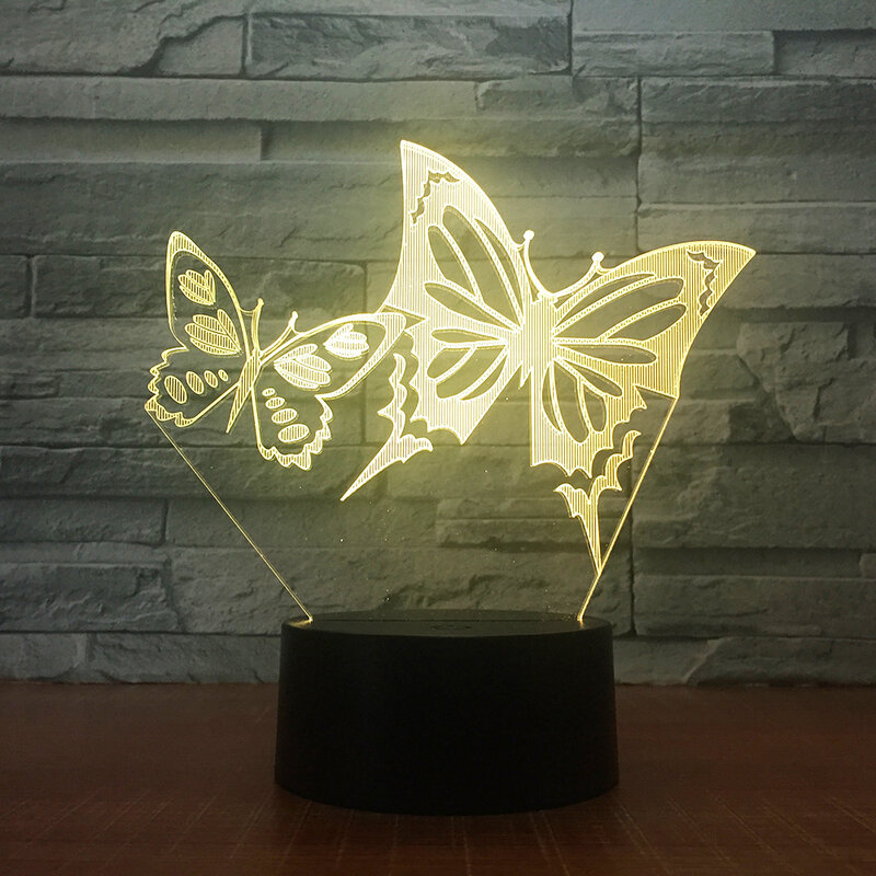 Бабочка 3D светодиодный ночной Светильник акриловый Панель Иллюзия настольная лампа 7 Цвет изменение сенсорный пульт дистанционного управл...