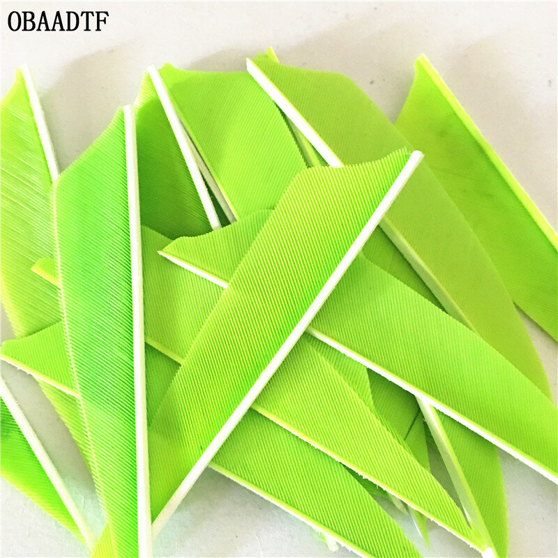50Pcs 3 pollici freccia piuma verde fluorescente palette legno fibra di vetro carbonio freccia arco e freccia tiro accessori esterni
