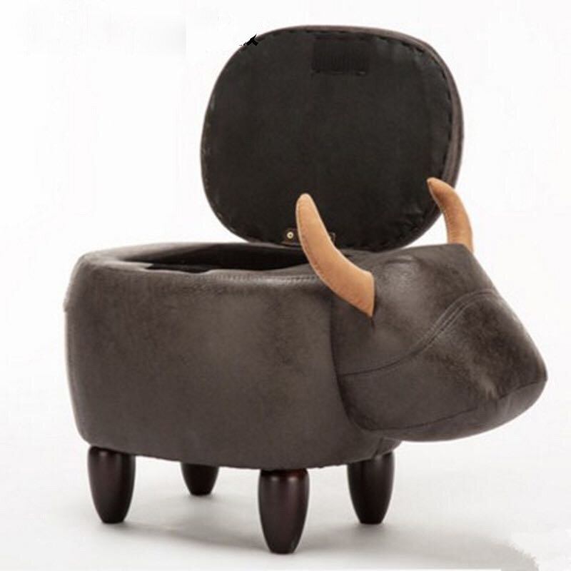 送料無料動物スタイル牛靴スツールフリップオープン大人オットマン子供シーター子供椅子のおもちゃの収納ボックスクリエイティブ家具