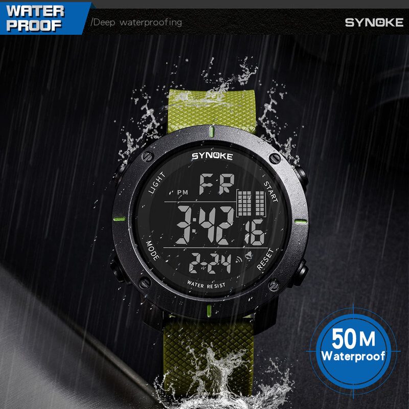 Jam Tangan Olahraga SYNOKE untuk Pria 50M Jam Tangan Digital LED Tahan Air Jam Tangan Elektronik Pria Militer Jam Tangan Pria Jam Tangan Pria