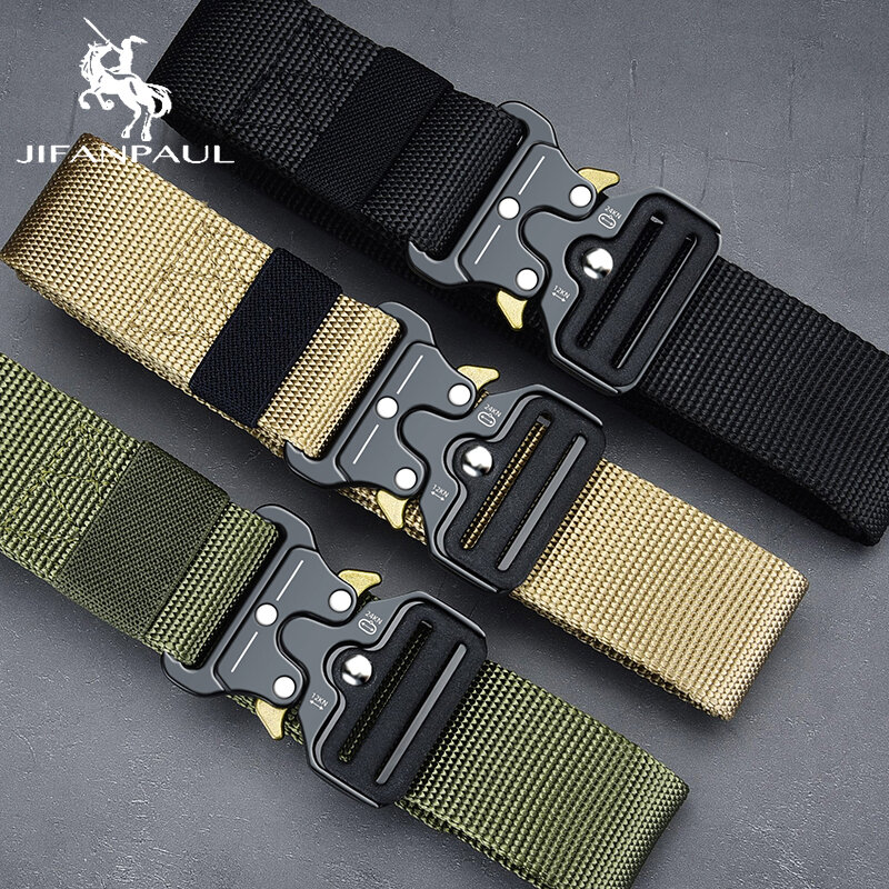 JIFANPAUL Genuine Men's Military Tactical Belt High Quality Nylon Alloy Fashion Metal Buckle Elastic Men's Training Battle Belt