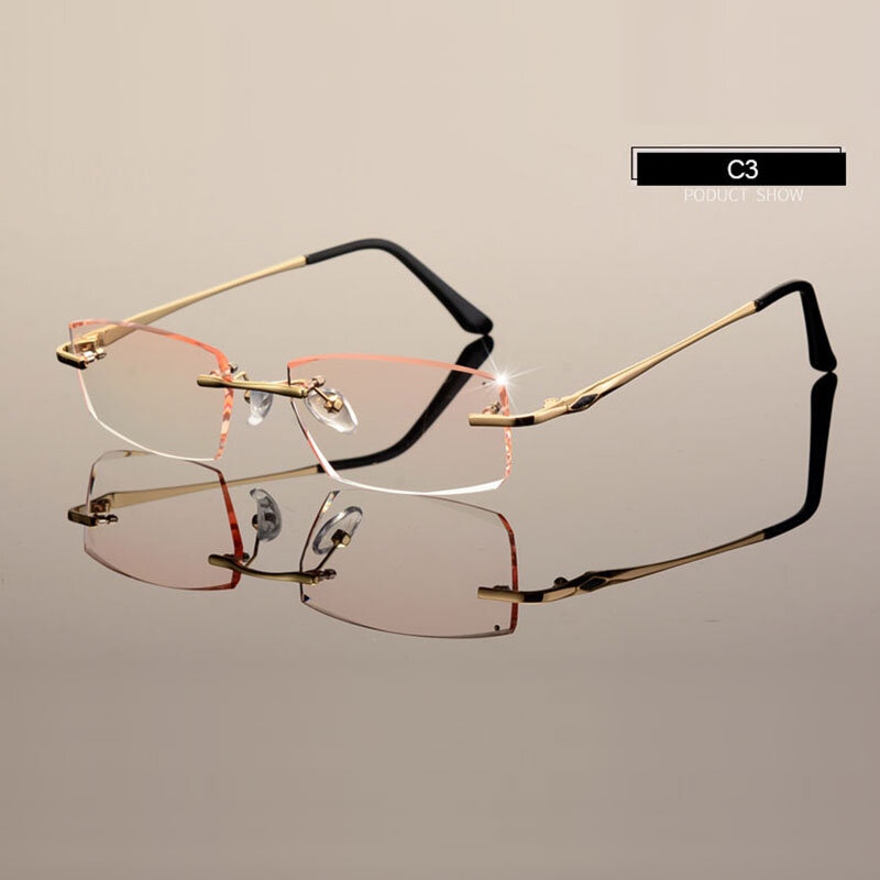 نظارات C001 للرجال بدون إطار ، نظارات طبية مع قطع الماس ، بصريات ، إطارات نظارات للرجال