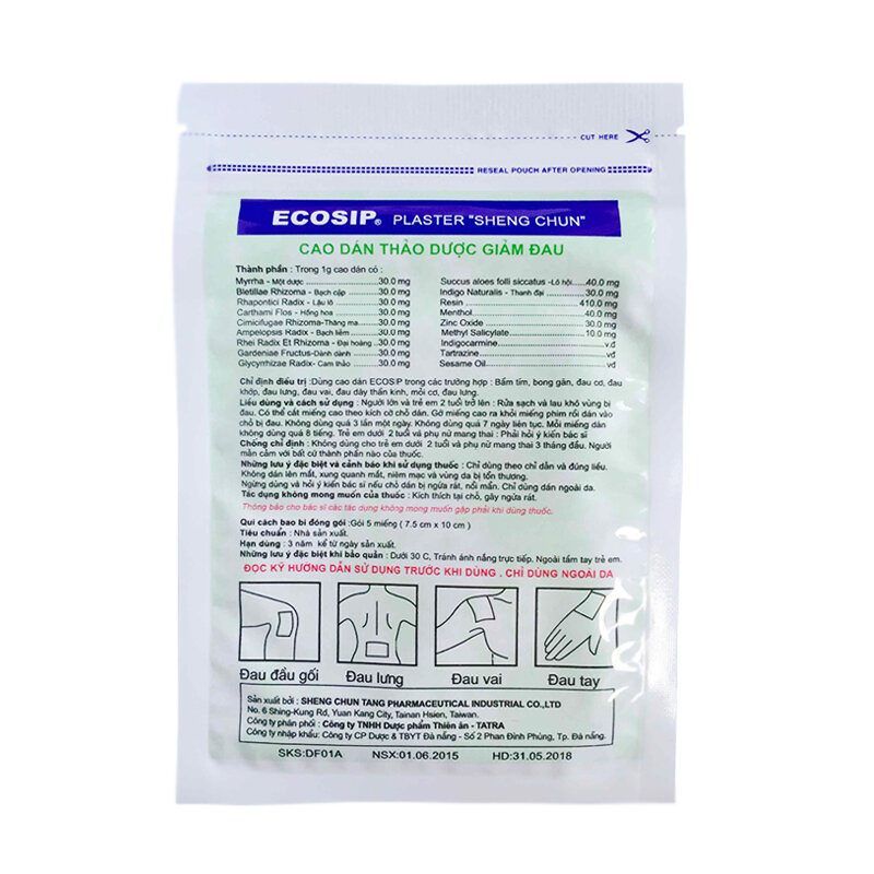 ECOSIP – Patch de traitement contre la douleur, 100 pièces/20 sachets, pour l'arthrite, l'hyperplasie osseuse, l'arthrite, la rhumatisme et la spondylose