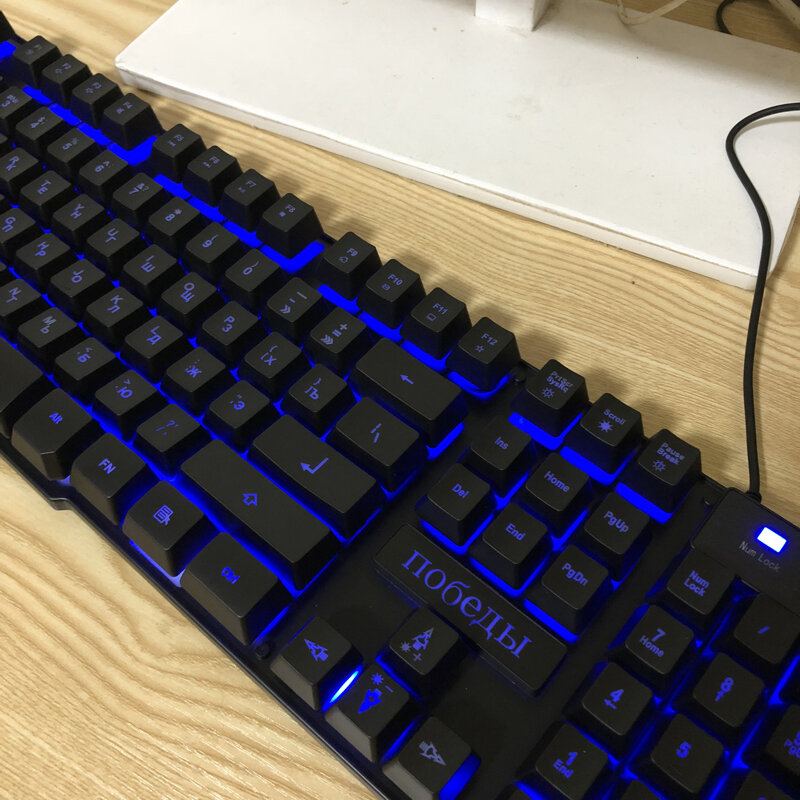 DBPOWER rosyjski/angielski 3 kolor podświetlenie klawiatura do gier Teclado Gamer pływający podświetlany diodami led USB z podobne wrażenie mechaniczne