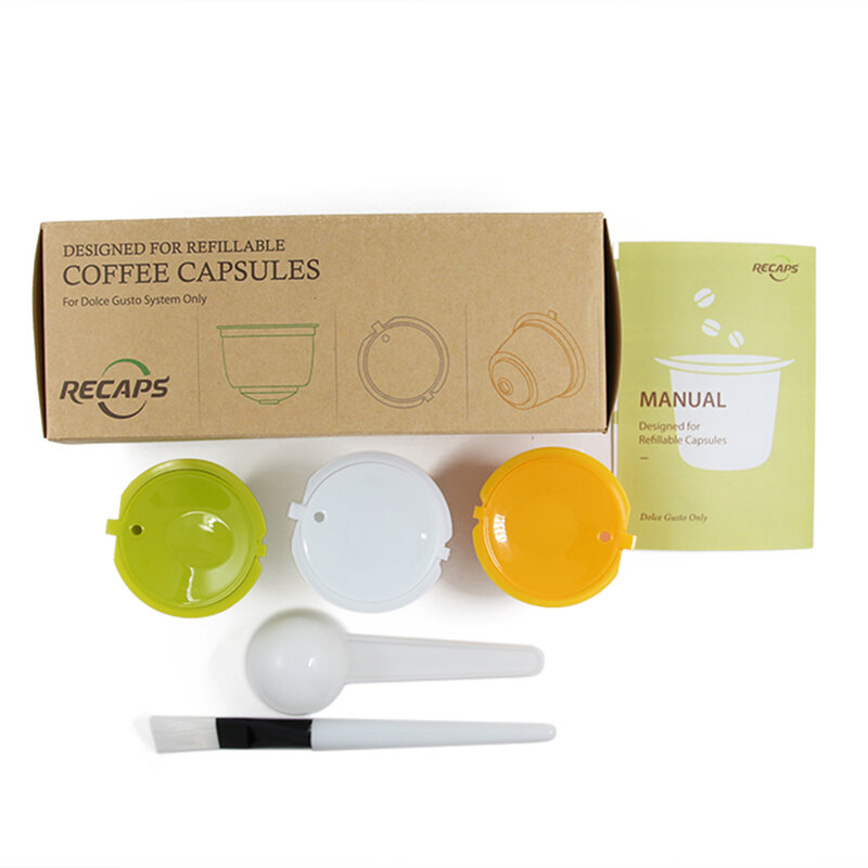 Recaps-재사용 가능한 리필 캡슐 포드 3 개, 네스카페 돌체 구스토 머신 메이커 커피 캡슐 포드 컵 카페테리아