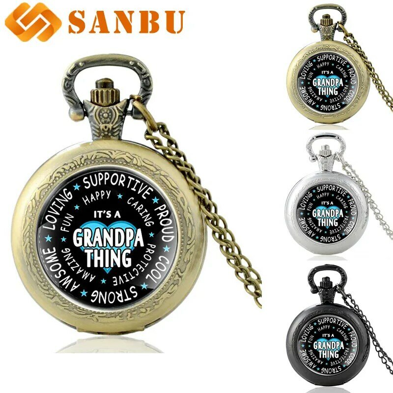Classic Family Member Quartz Pocket Watch Vintage Bronze Pendant Necklace Best Gift for Grandpa