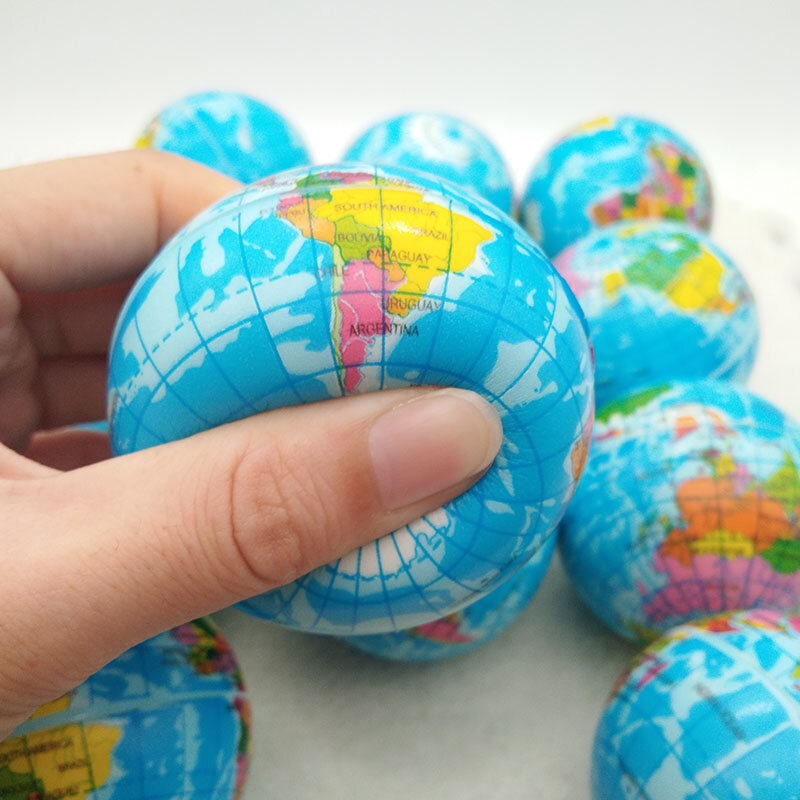 Pelota antiestrés de espuma suave para niños y adultos, juguete de 6,3 cm/10cm, mapa del mundo del Planeta Tierra, bolas de goma para bebés