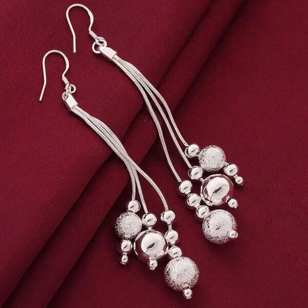 Boucles d'oreilles en argent plaqué, bijoux en argent 925, trois lignes de perles, SMTE006, vente en gros