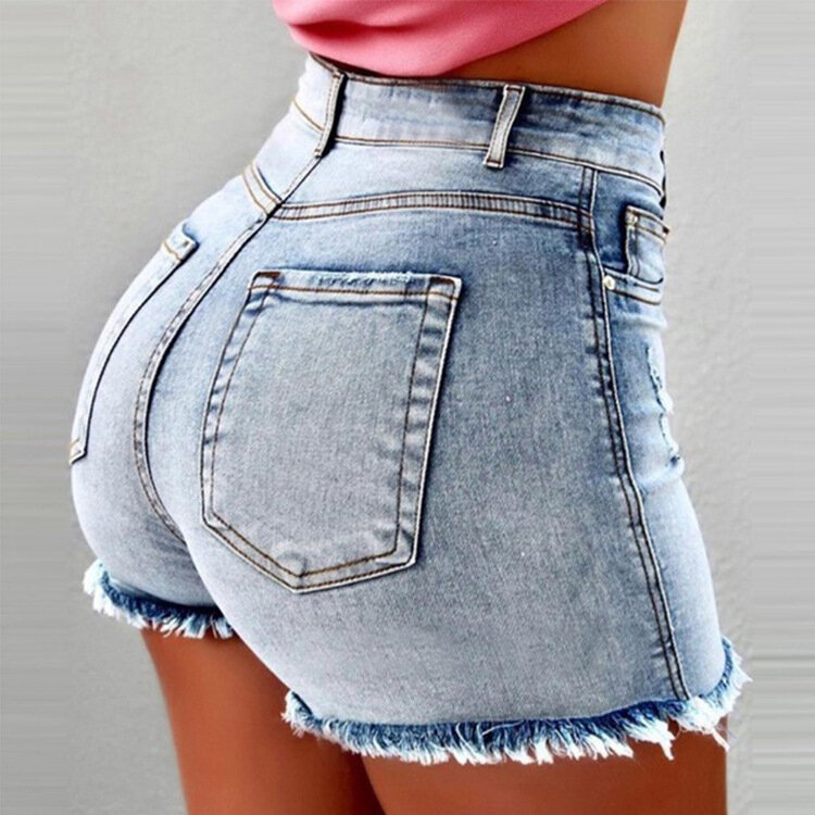 Женские джинсовые шорты, рваные облегающие шорты с высокой талией и бахромой, лето 2019