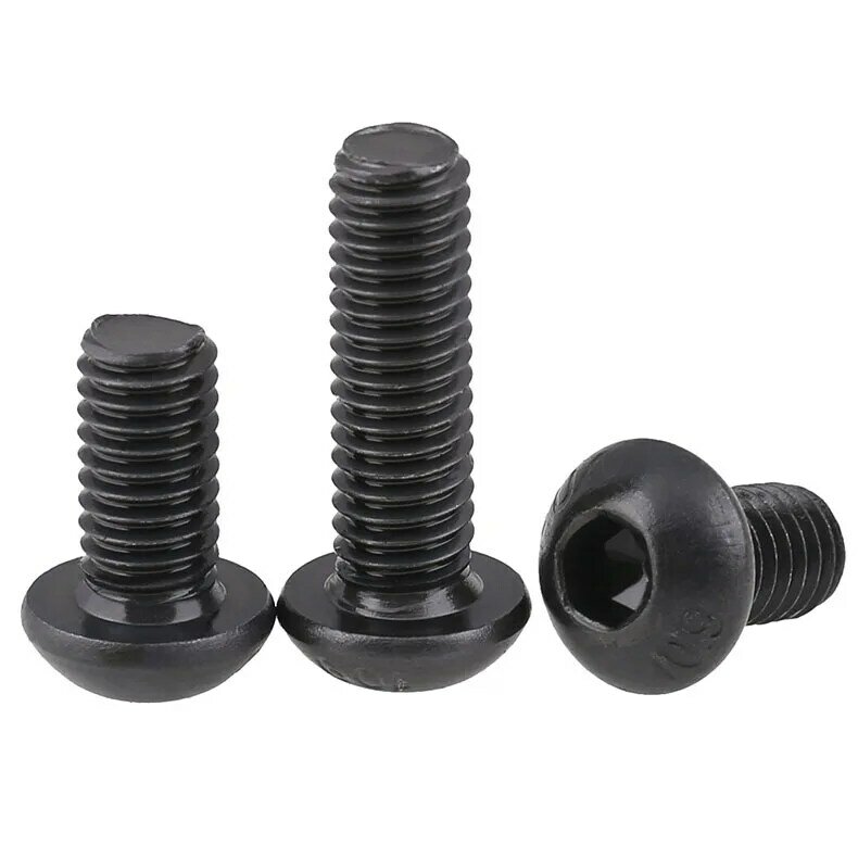 100 piezas M5 * 12 de acero negro grado 10,9 tornillos de cabeza redonda M5x12mm ISO7380 hexagonal botón tapa de la cabeza de tornillo tornillos pernos