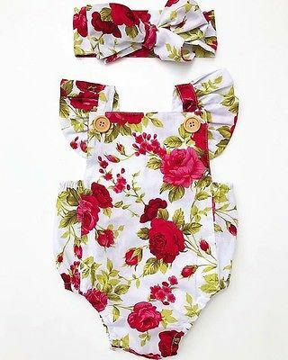 Ensemble 2 pièces pour nouveau-né fille, barboteuse florale + couvre-chef, combinaison florale, vêtements d'été