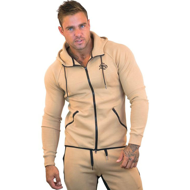 Homens de fitness algodão hoodie moletom masculino outono inverno moda casual zíper com capuz jaqueta homem joggers treino roupas esportivas topos