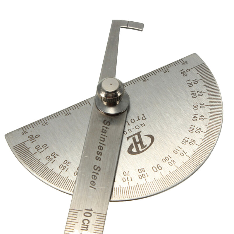 Transportador profesional de cabeza redonda de acero inoxidable, herramienta de medición y medición, regla de 10cm, 0-180 grados, 1 ud.