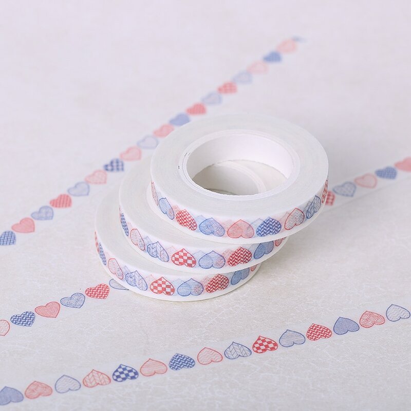 Fita decorativa de papel washi de 8mm * 10m, fita adesiva de coração para artesanato faça você mesmo e acessórios