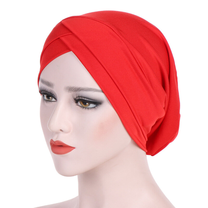 มุสลิม CROSS ผ้าพันคอด้านใน Hijab Cap หมวกอิสลามสวมหมวกหัวผ้าพันคอ Headwrap ผู้หญิงมุสลิม Hijab hairband