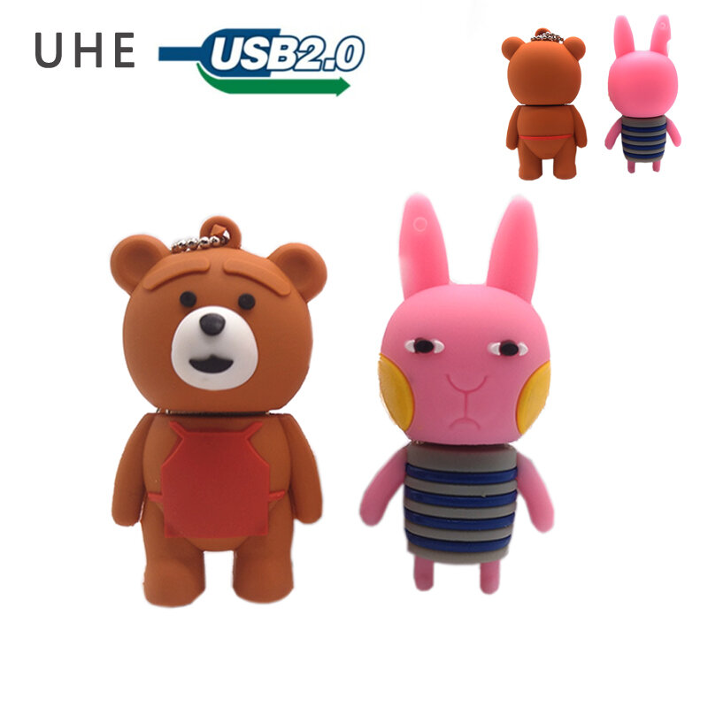 USB 스틱 pendrive 만화 토끼 usb 플래시 드라이브, 4GB 8GB 16GB 32GB 64GB 귀여운 곰 아기 메모리 스틱 크리에이티브 선물 펜 드라이브