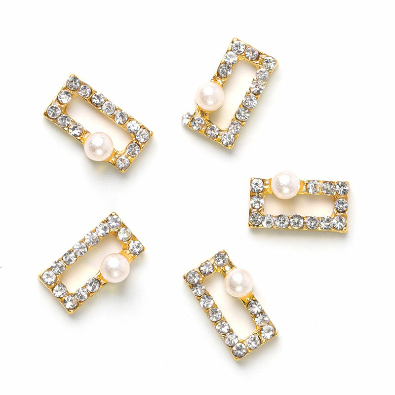 2019 NEW 10 pieces rectangle crystal bright pearl nail rhinestone alloy Nail Art decorations glitter DIY 3D nail jewelry pendant