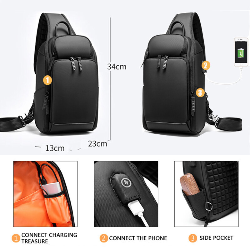 Multifunktions herren Schulter Tasche Anti-diebstahl Umhängetaschen für Männer USB Port Schulter Umhängetasche Männlichen Wasserdichte Kurze reise