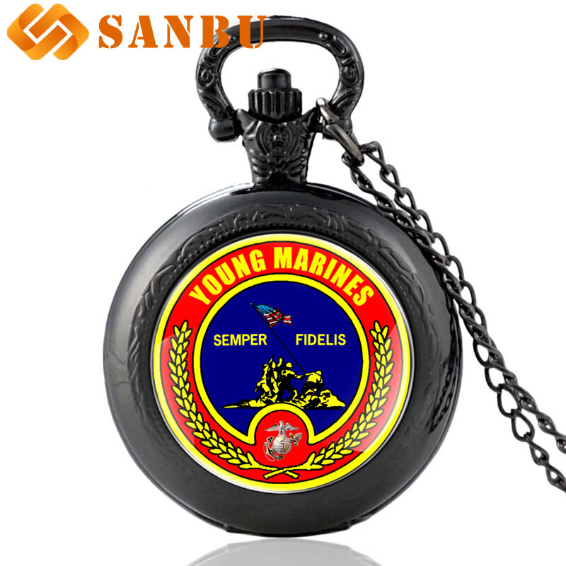 Nowa moda US Marines zegarek kieszonkowy kwarcowy mężczyźni czarny USMC naszyjnik zegar dzień niepodległości prezent