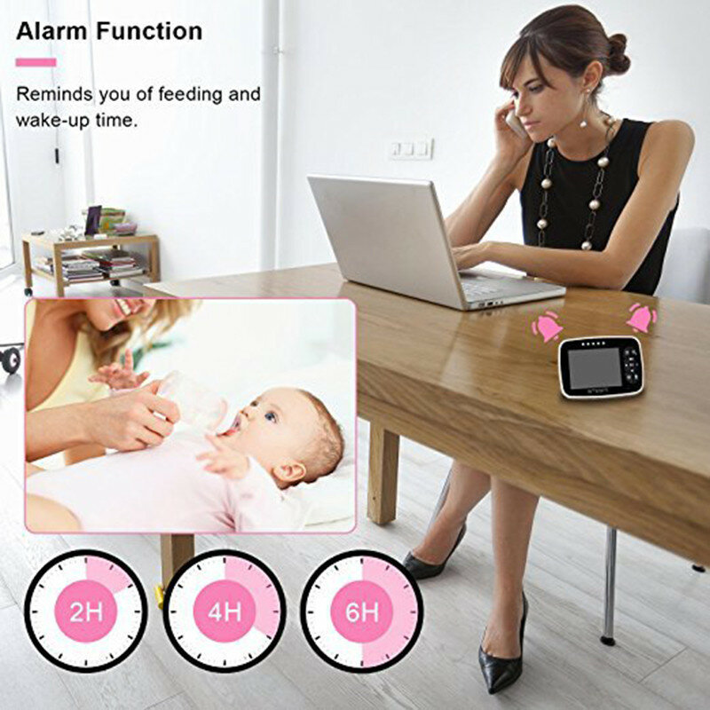 3. monitor de bebê com vídeo sem fio, câmera digital com sensor de temperatura, cancões de ninar, modo eco, comunicação bidirecional para bebês