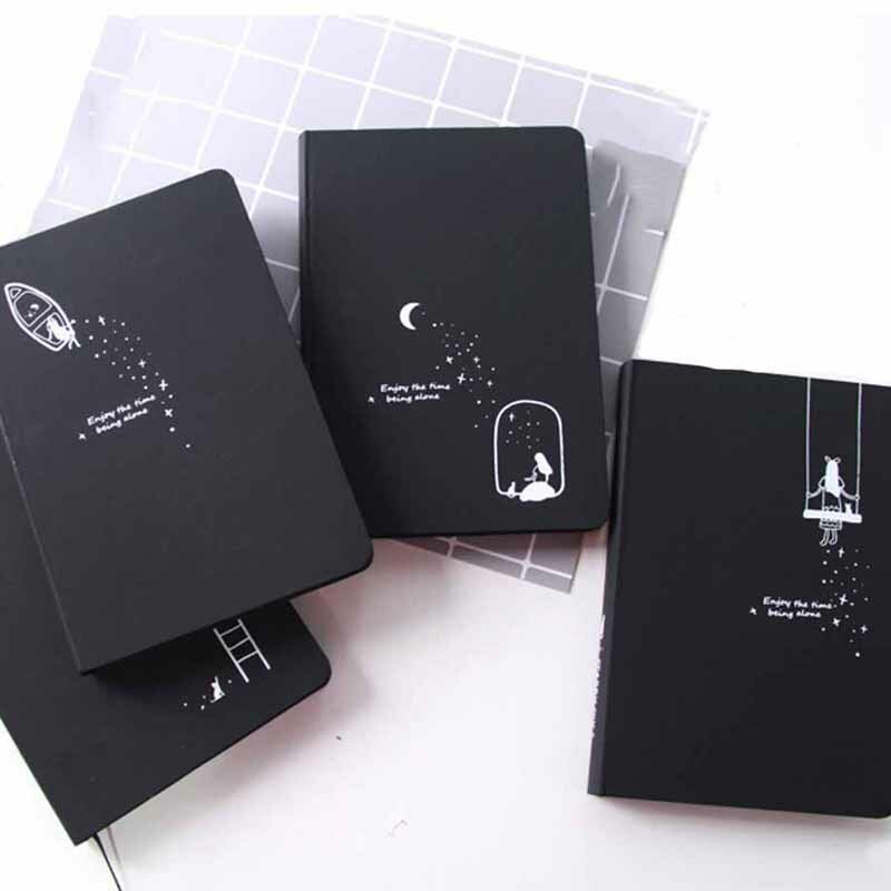 1PC Simple One Star Student Notebook Creative Stationery Black Card Notebook Blank Graffiti Black Notepad School&Office Supplies
