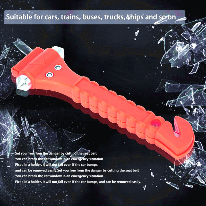 OUTAD Mini martillo de seguridad de coche salvar la vida de martillo de emergencia cuchilo de cinturón de seguridad rompecristales de cristal de ventana de coche de rescate rojo martillo