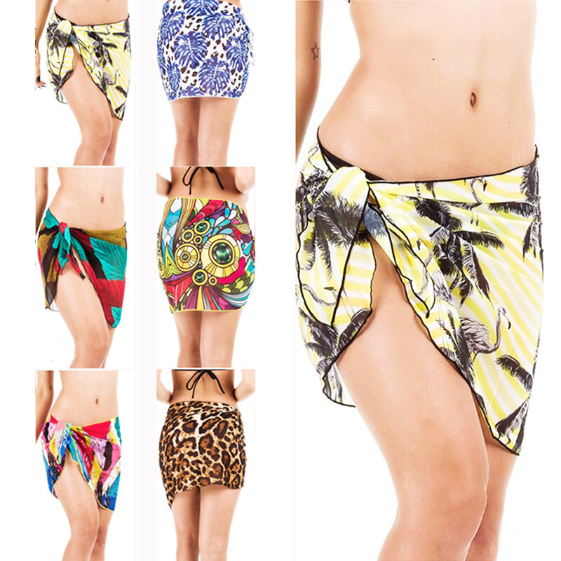 2019 nova sexy mulheres cobrir à moda senhoras chiffon curto sarong envoltório férias praia maiô mini sarongs verão