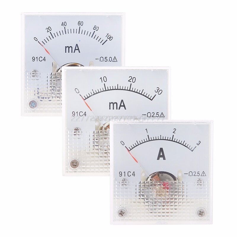 91C4 Ammeter DC Analog Current Meter Panel Mechanical Pointer Type 1/2/3/5/10/20/30/50/100/200/300/500mA A02 19 Dropship