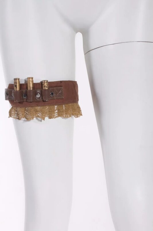 RQ سلسلة القوطية السيدات حلقة واحدة الساق القهوة الجلود verفيل حجم الحرة الأسود الدانتيل الساق حلقة مع مشبك قطعة واحدة فقط