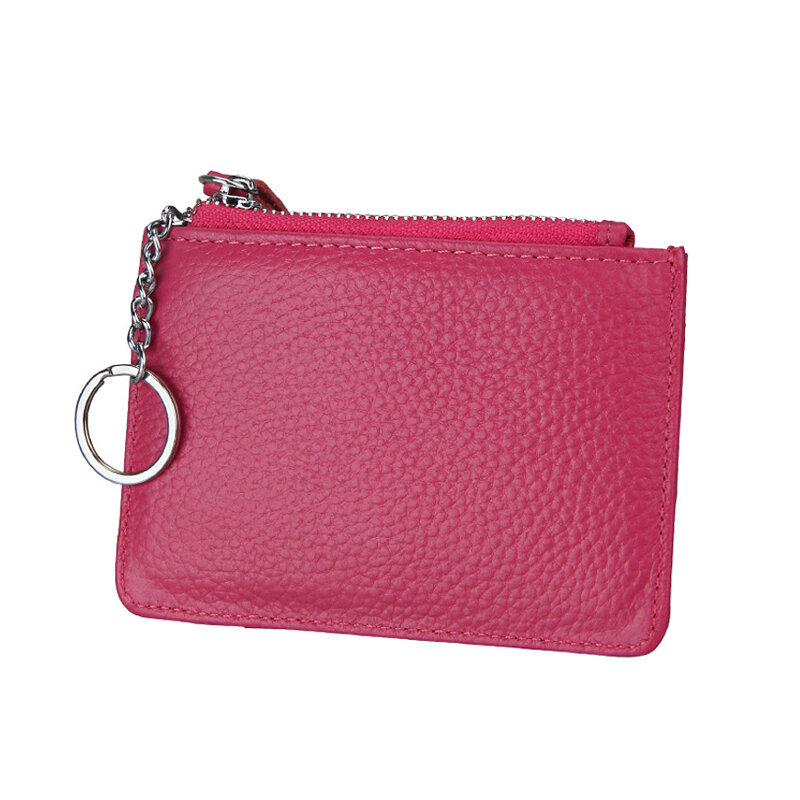 BONAMIE Women Genuine Leather Credit Card Holder With Zipper Pocket Mini Card Wallets RFID Key Holder Small Card Purse Black Red