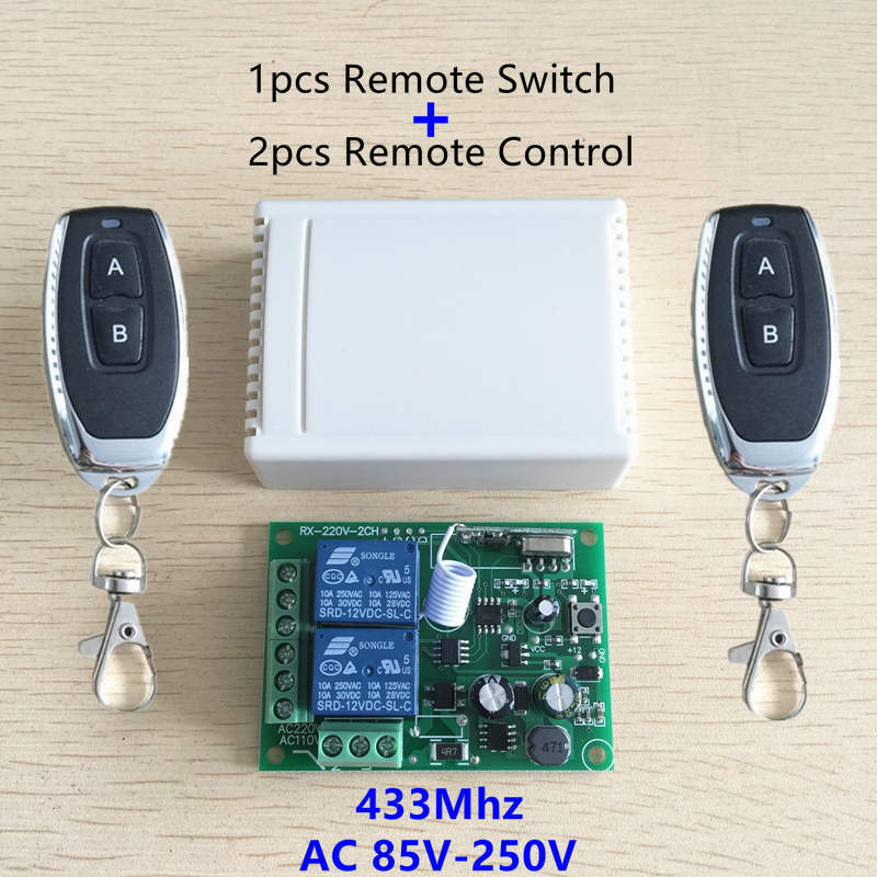 Interrupteur de télécommande sans fil universel 433 Mhz, Module récepteur relais AC 220v 110V 120V 2ch et 2 télécommandes RF 433 Mhz