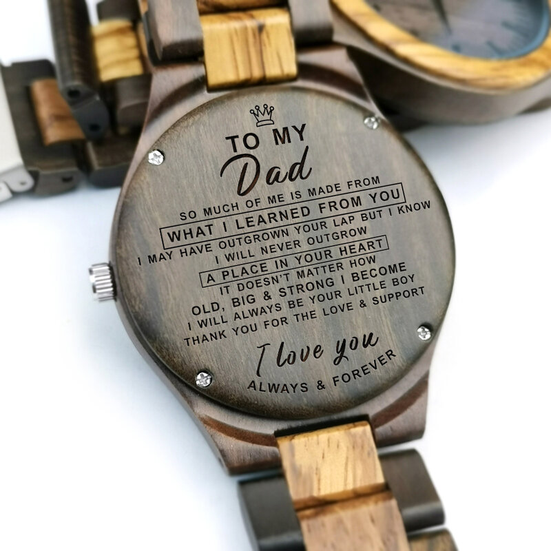 Para o meu pai gravado relógio de madeira eu sempre será seu menino presente de aniversário relógio de pulso moda aniversário personalizado
