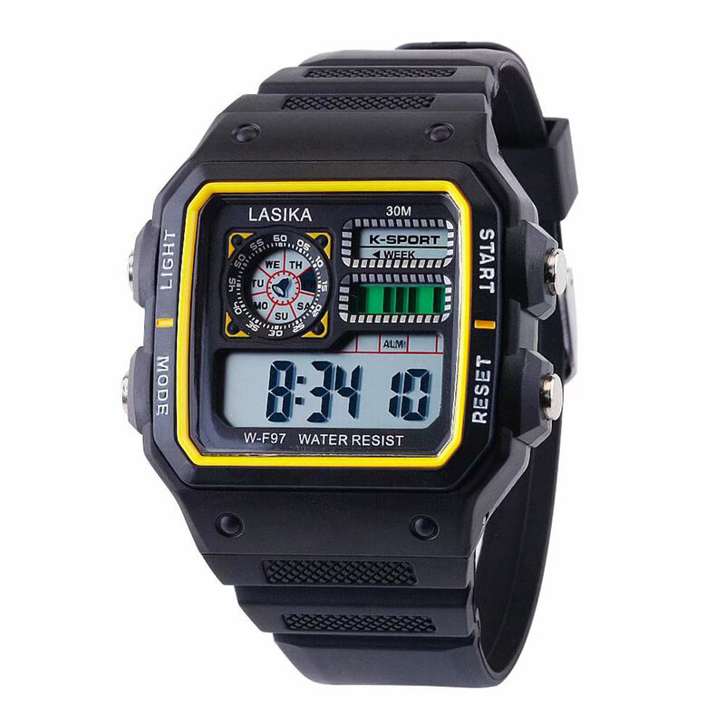 Lasika relógio digital esportivo para crianças, relógio de pulso quadrado multifuncional eletrônico durável para estudantes