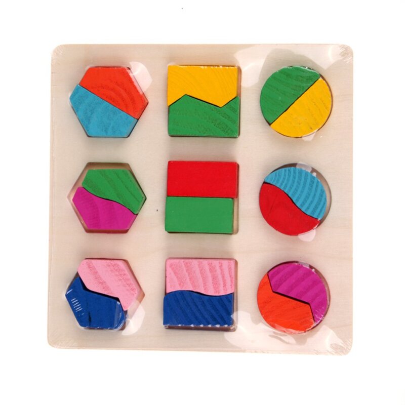 Wooden Geometric Shape Puzzle Toy Colorful Montessori Early Educational Learning Jigsaw Pattern Matching Jigsaw Puzzle Toy Gifts