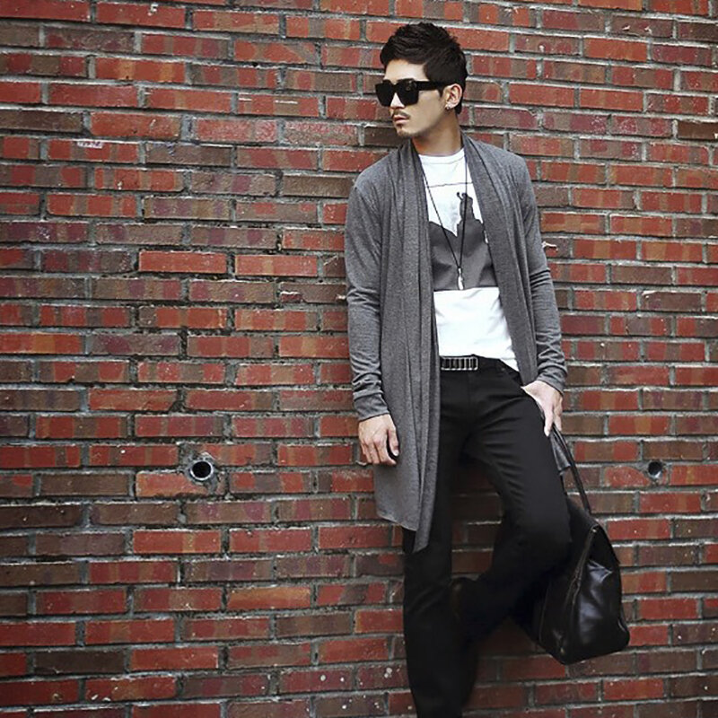 Baru Fashion Pemuda Pria Sweater Warna Solid Kemeja Lengan Panjang Kemeja Pria Slim Panjang Cardigan Sweater Mantel