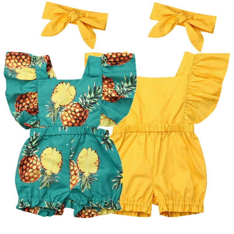 Одежда для новорожденных девочек, комплект из 2 предметов с оборками и рукавами-крылышками, Детский комбинезон с повязкой-бантом