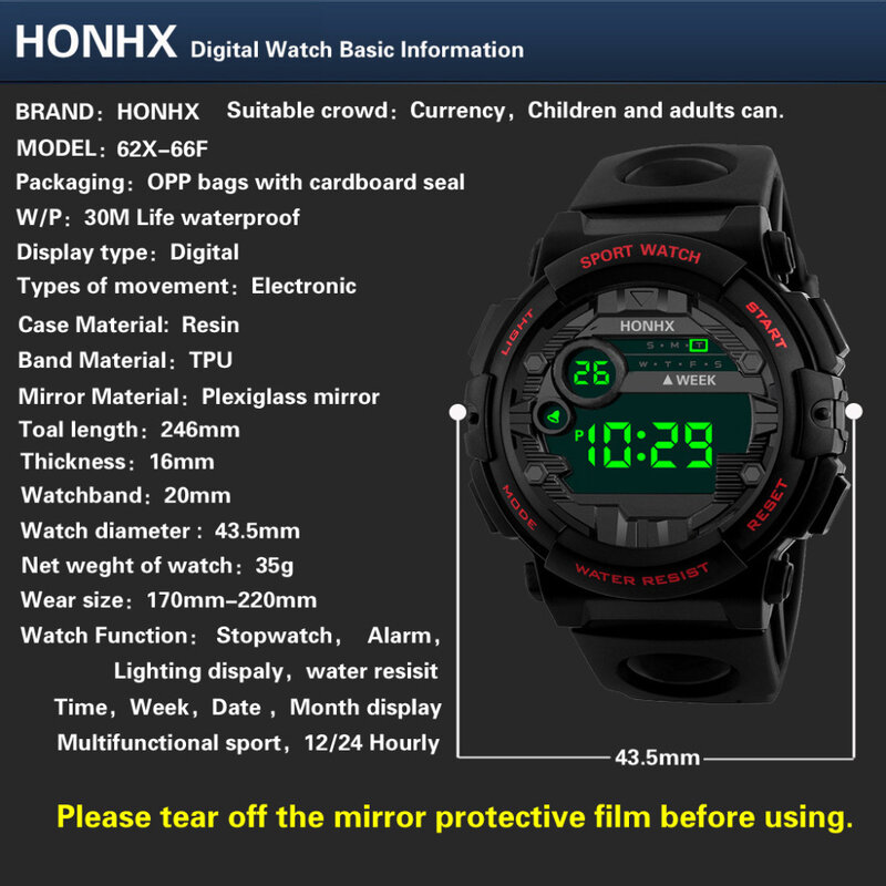 2019 nouveau luxe HONHX hommes numérique LED montre numérique Date alarme étanche Sport hommes en plein air électronique montre horloge livraison directe